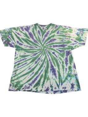 Vintage Delta Tie Dye Spiral T-Shirt Green Purple XL 100% Cotton USA